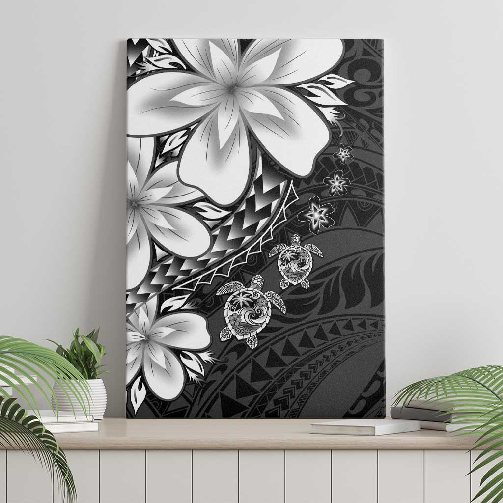 Polynesia Romantic Valentine Canvas Wall Art Sea Turtle Couple With Black Plumeria