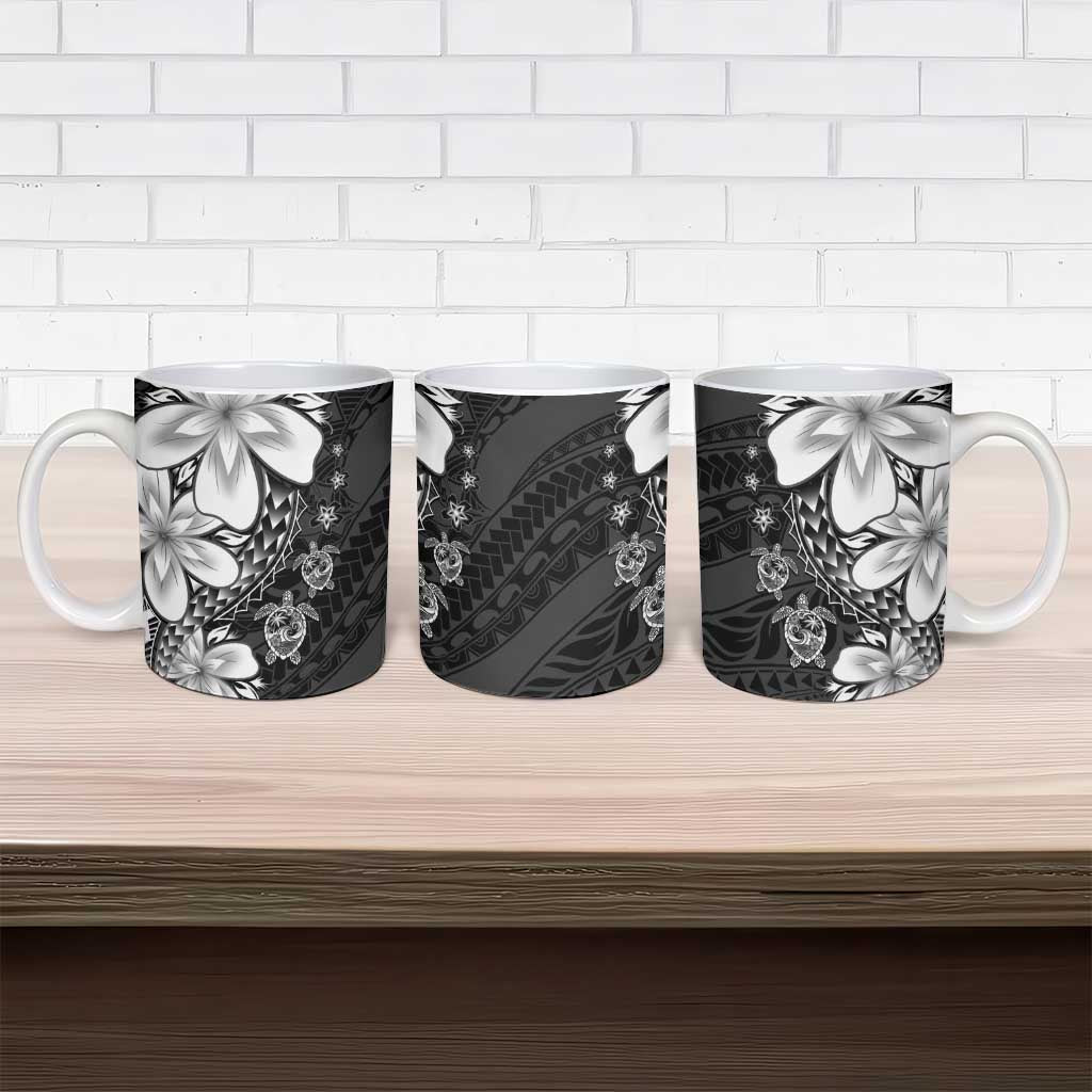 Polynesia Romantic Valentine Ceramic Mug Sea Turtle Couple With Black Plumeria