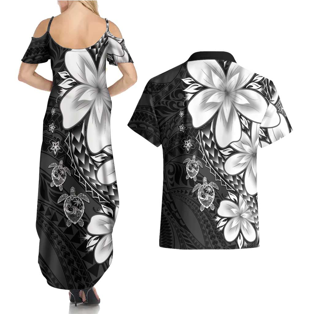 Polynesia Romantic Valentine Couples Matching Summer Maxi Dress and Hawaiian Shirt Sea Turtle Couple With Black Plumeria LT05 - Polynesian Pride