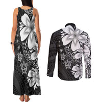 Polynesia Romantic Valentine Couples Matching Tank Maxi Dress and Long Sleeve Button Shirt Sea Turtle Couple With Black Plumeria LT05 - Polynesian Pride