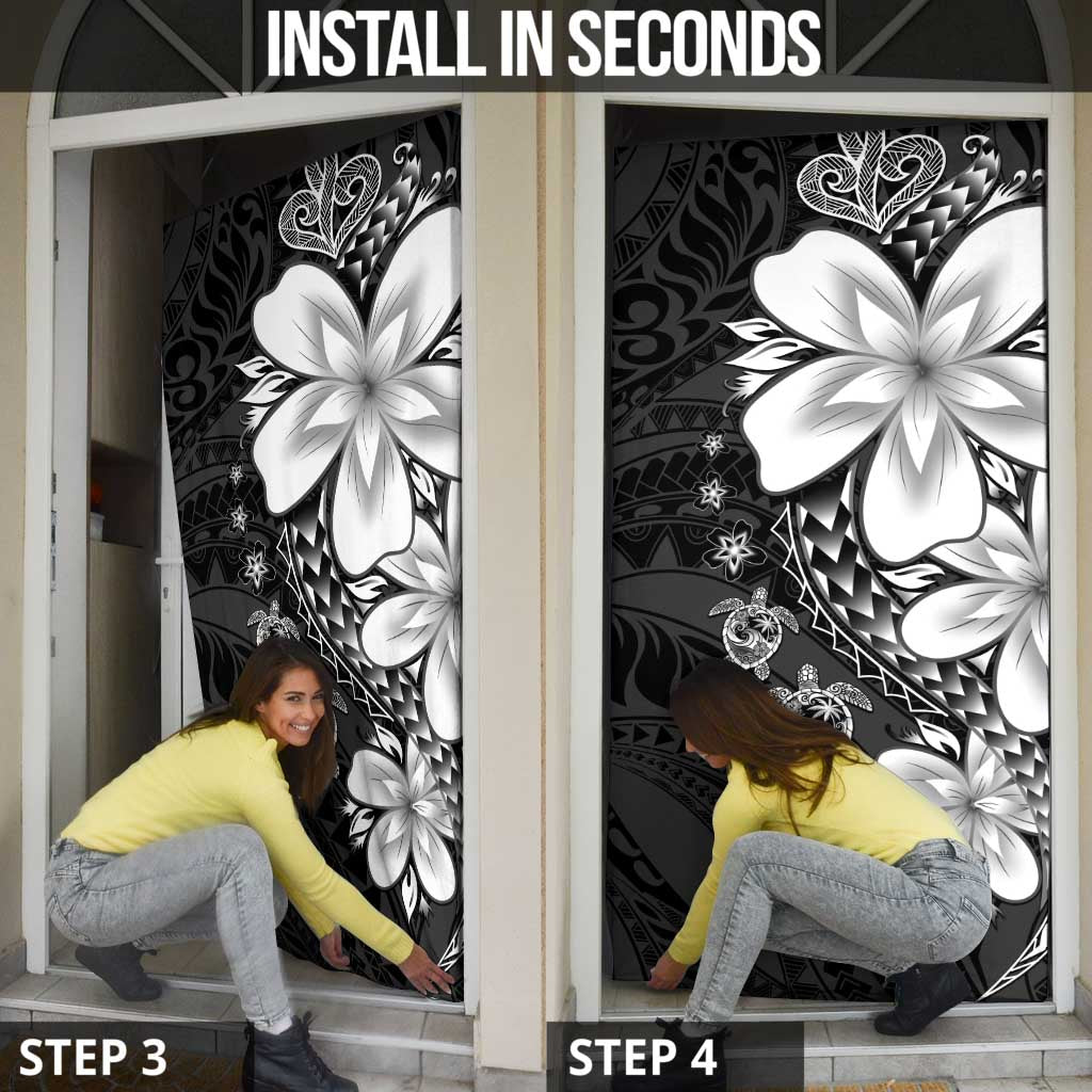 Polynesia Romantic Valentine Door Cover Sea Turtle Couple With Black Plumeria
