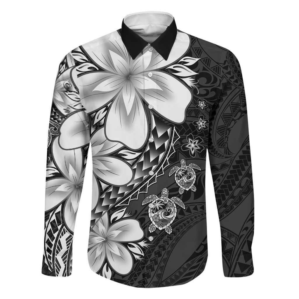 Polynesia Romantic Valentine Family Matching Mermaid Dress and Hawaiian Shirt Sea Turtle Couple With Black Plumeria LT05 Dad's Shirt - Long Sleeve Black - Polynesian Pride