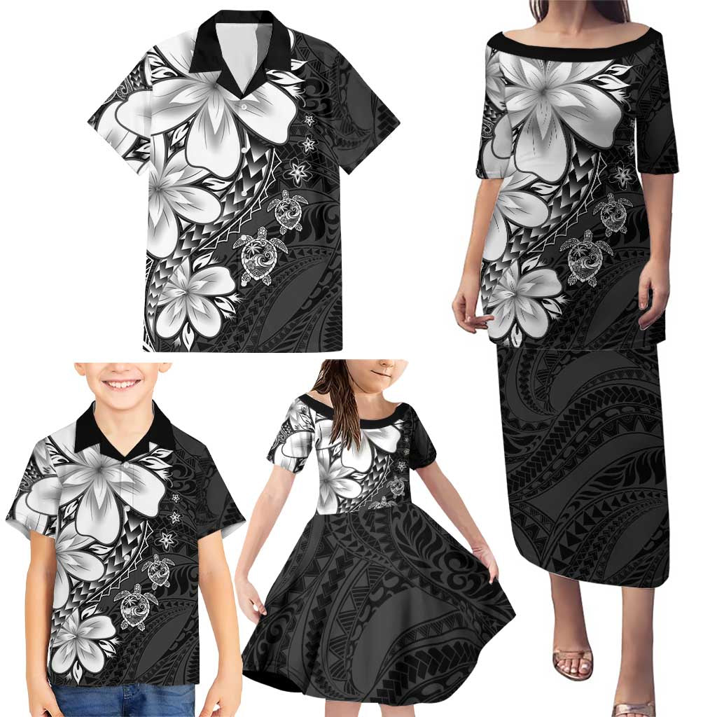 Polynesia Romantic Valentine Family Matching Puletasi and Hawaiian Shirt Sea Turtle Couple With Black Plumeria LT05 - Polynesian Pride