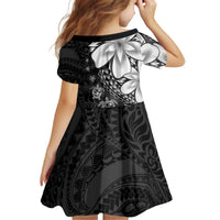 Polynesia Romantic Valentine Kid Short Sleeve Dress Sea Turtle Couple With Black Plumeria