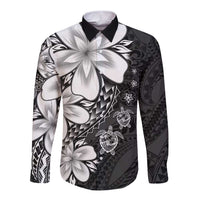 Polynesia Romantic Valentine Long Sleeve Button Shirt Sea Turtle Couple With Black Plumeria