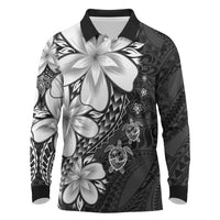 Polynesia Romantic Valentine Long Sleeve Polo Shirt Sea Turtle Couple With Black Plumeria