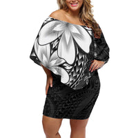 Polynesia Romantic Valentine Off Shoulder Short Dress Sea Turtle Couple With Black Plumeria