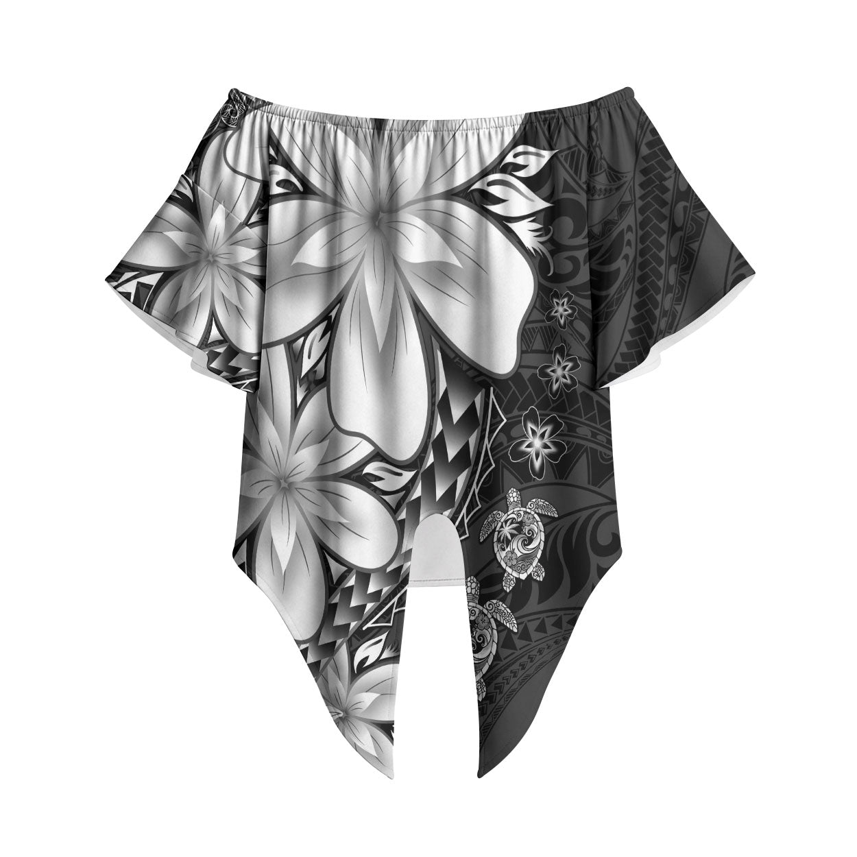 Polynesia Romantic Valentine Off Shoulder Wrap Waist Top Sea Turtle Couple With Black Plumeria LT05 Black - Polynesian Pride