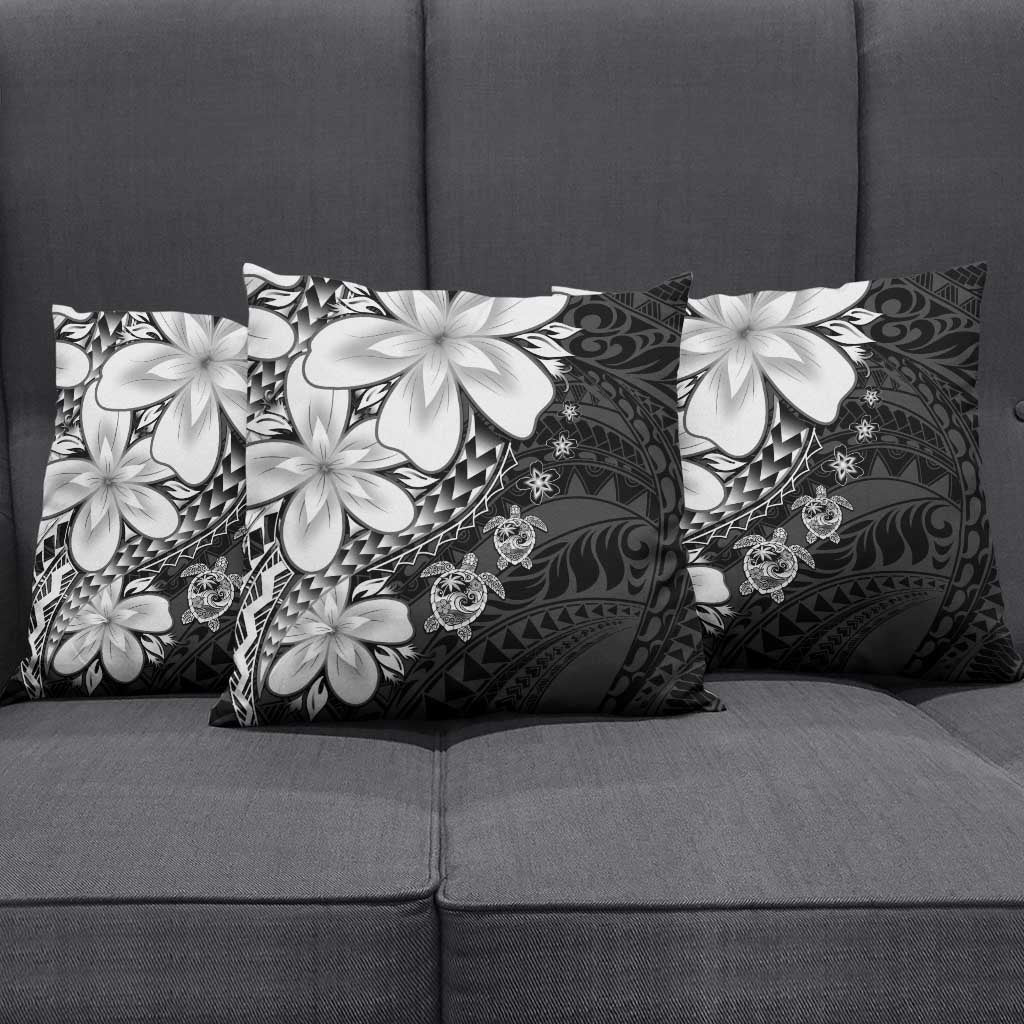 Polynesia Romantic Valentine Pillow Cover Sea Turtle Couple With Black Plumeria