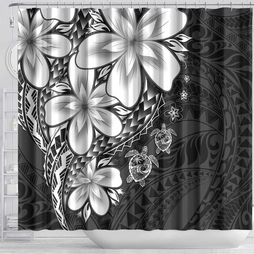 Polynesia Romantic Valentine Shower Curtain Sea Turtle Couple With Black Plumeria