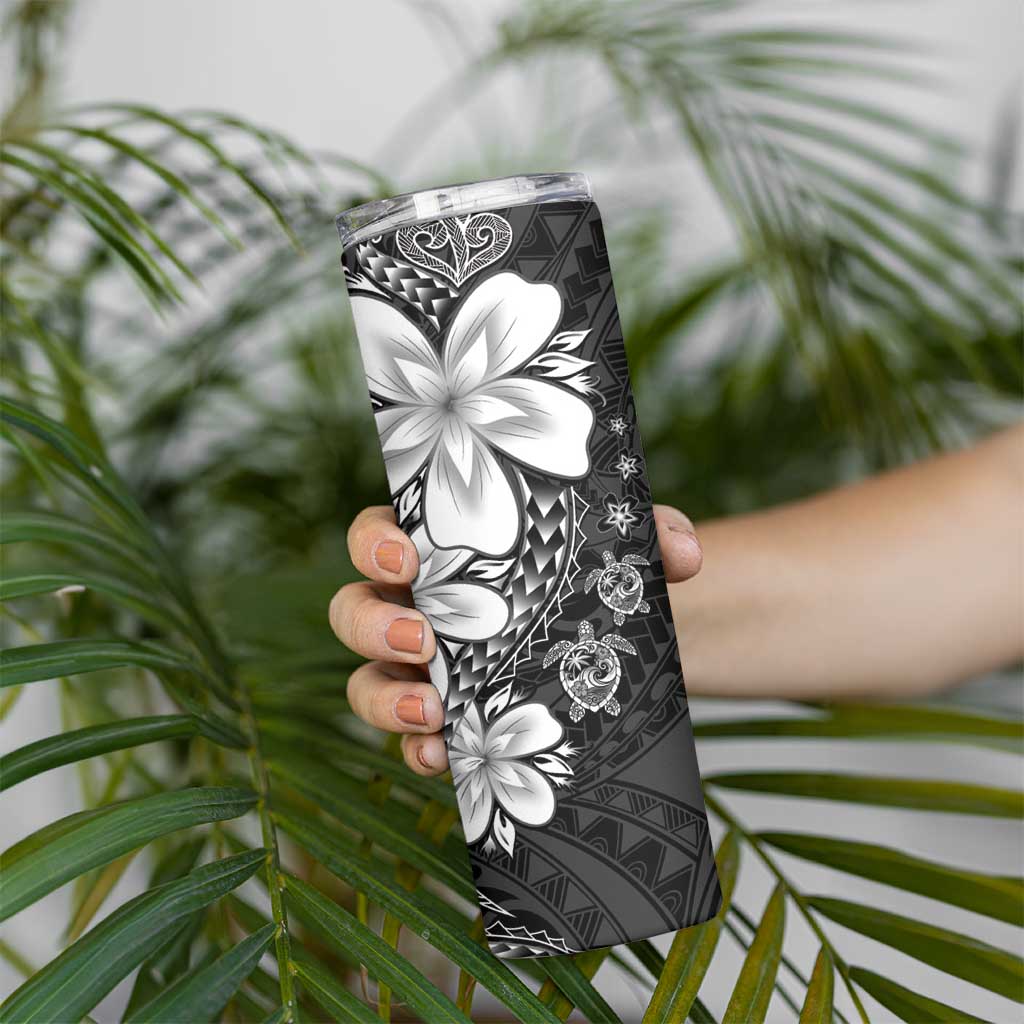 Polynesia Romantic Valentine Skinny Tumbler Sea Turtle Couple With Black Plumeria