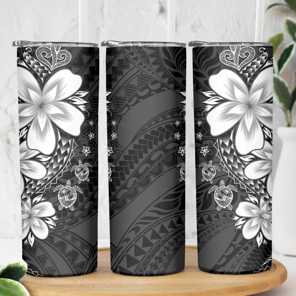 Polynesia Romantic Valentine Skinny Tumbler Sea Turtle Couple With Black Plumeria
