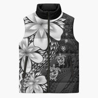 Polynesia Romantic Valentine Sleeveless Puffer Jacket Sea Turtle Couple With Black Plumeria