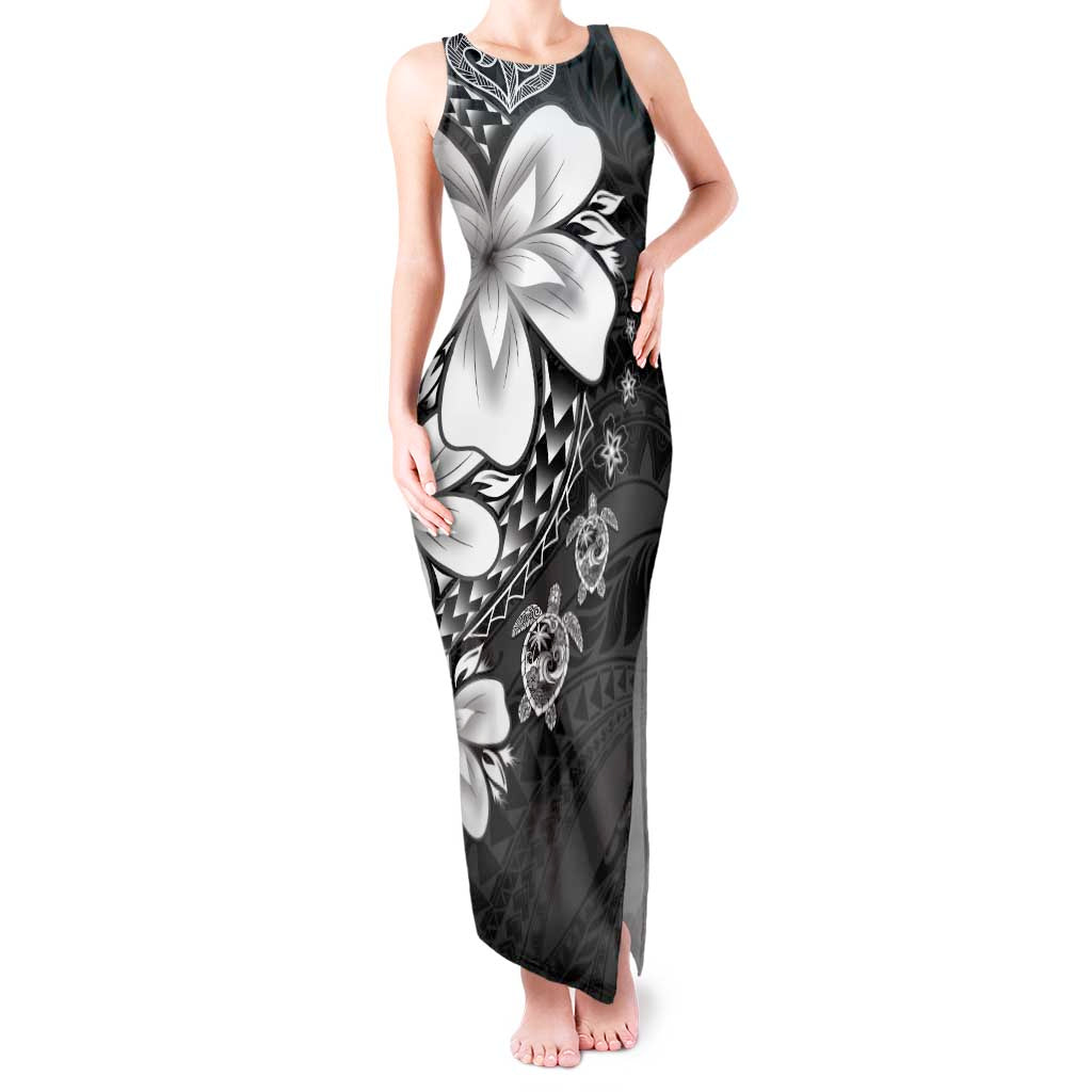 Polynesia Romantic Valentine Tank Maxi Dress Sea Turtle Couple With Black Plumeria