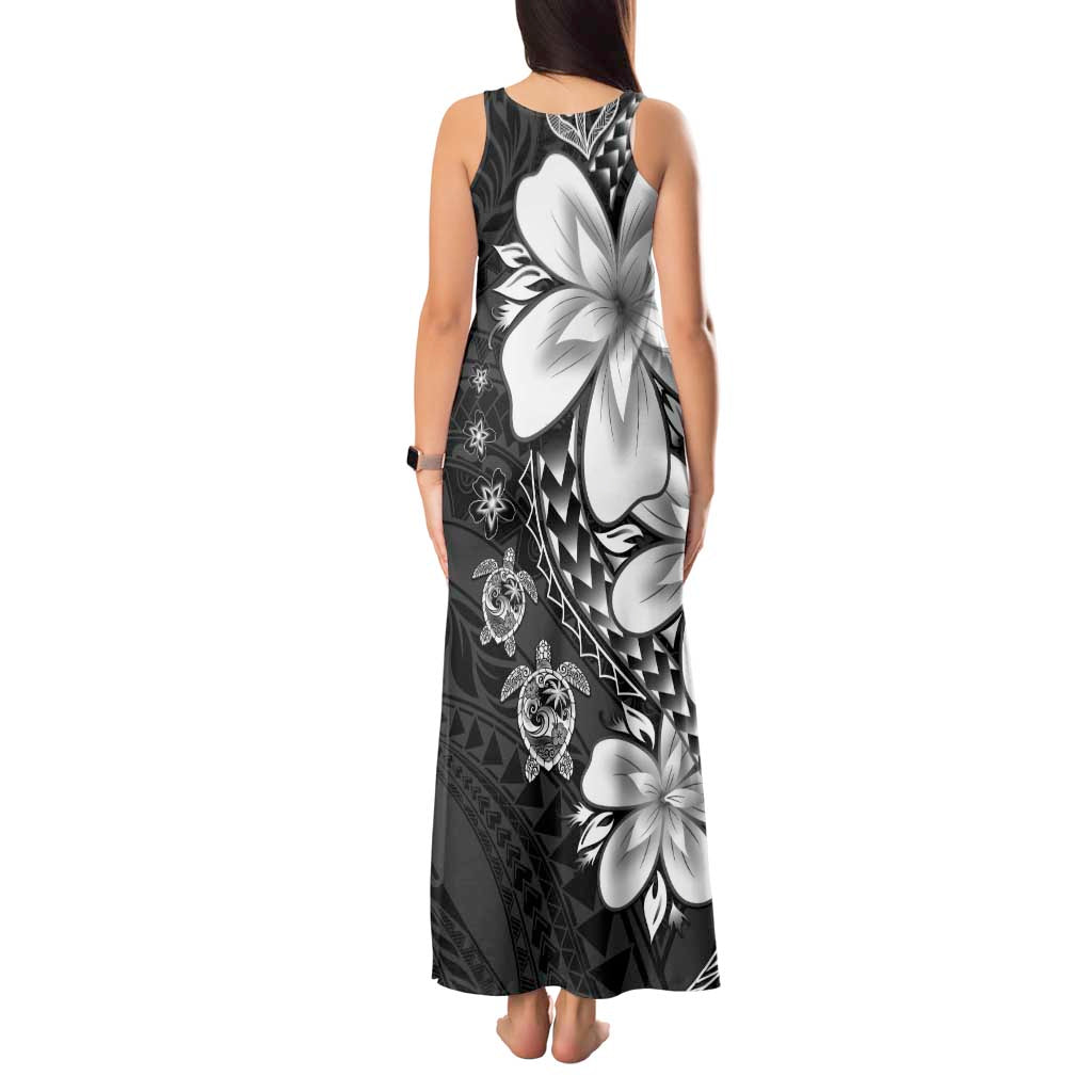 Polynesia Romantic Valentine Tank Maxi Dress Sea Turtle Couple With Black Plumeria