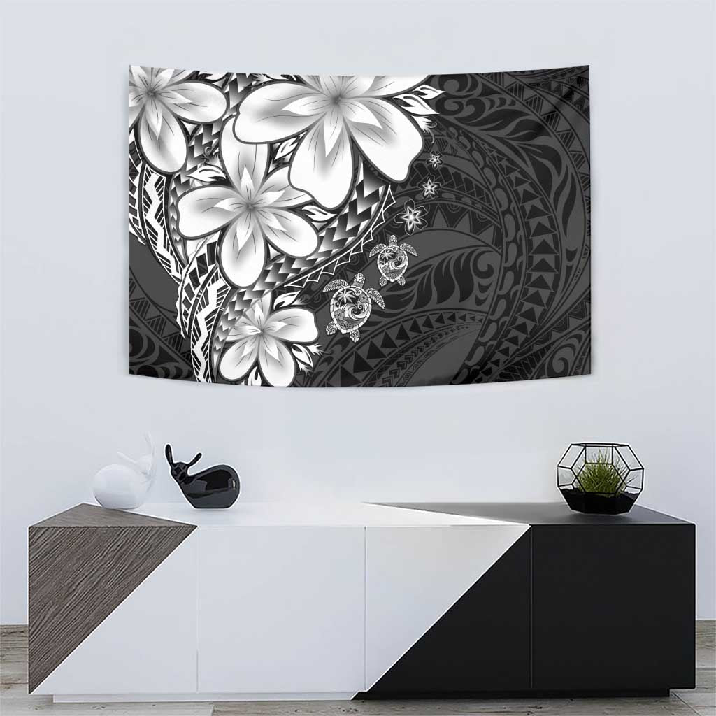Polynesia Romantic Valentine Tapestry Sea Turtle Couple With Black Plumeria
