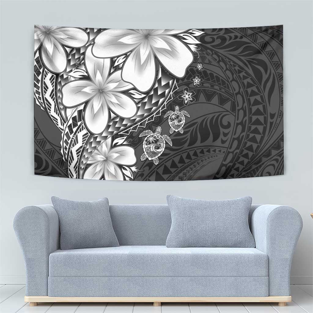 Polynesia Romantic Valentine Tapestry Sea Turtle Couple With Black Plumeria