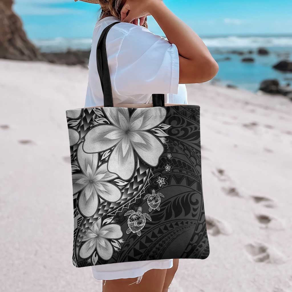 Polynesia Romantic Valentine Tote Bag Sea Turtle Couple With Black Plumeria