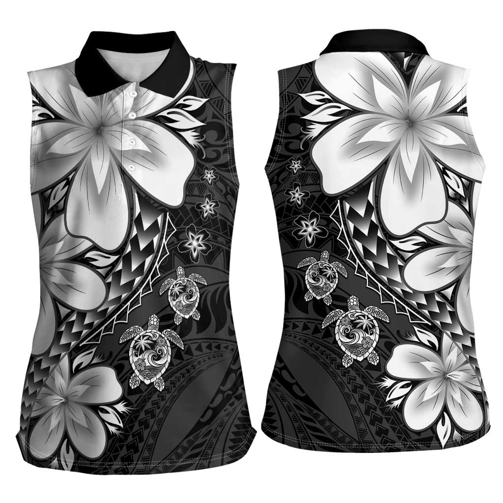 Polynesia Romantic Valentine Women Sleeveless Polo Shirt Sea Turtle Couple With Black Plumeria LT05 - Polynesian Pride