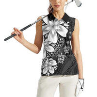 Polynesia Romantic Valentine Women Sleeveless Polo Shirt Sea Turtle Couple With Black Plumeria LT05 - Polynesian Pride