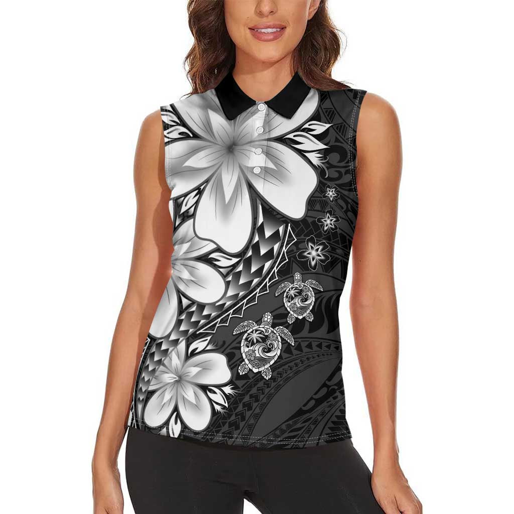 Polynesia Romantic Valentine Women Sleeveless Polo Shirt Sea Turtle Couple With Black Plumeria LT05 - Polynesian Pride