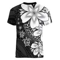 Polynesia Romantic Valentine Women V-Neck T-Shirt Sea Turtle Couple With Black Plumeria LT05 - Polynesian Pride