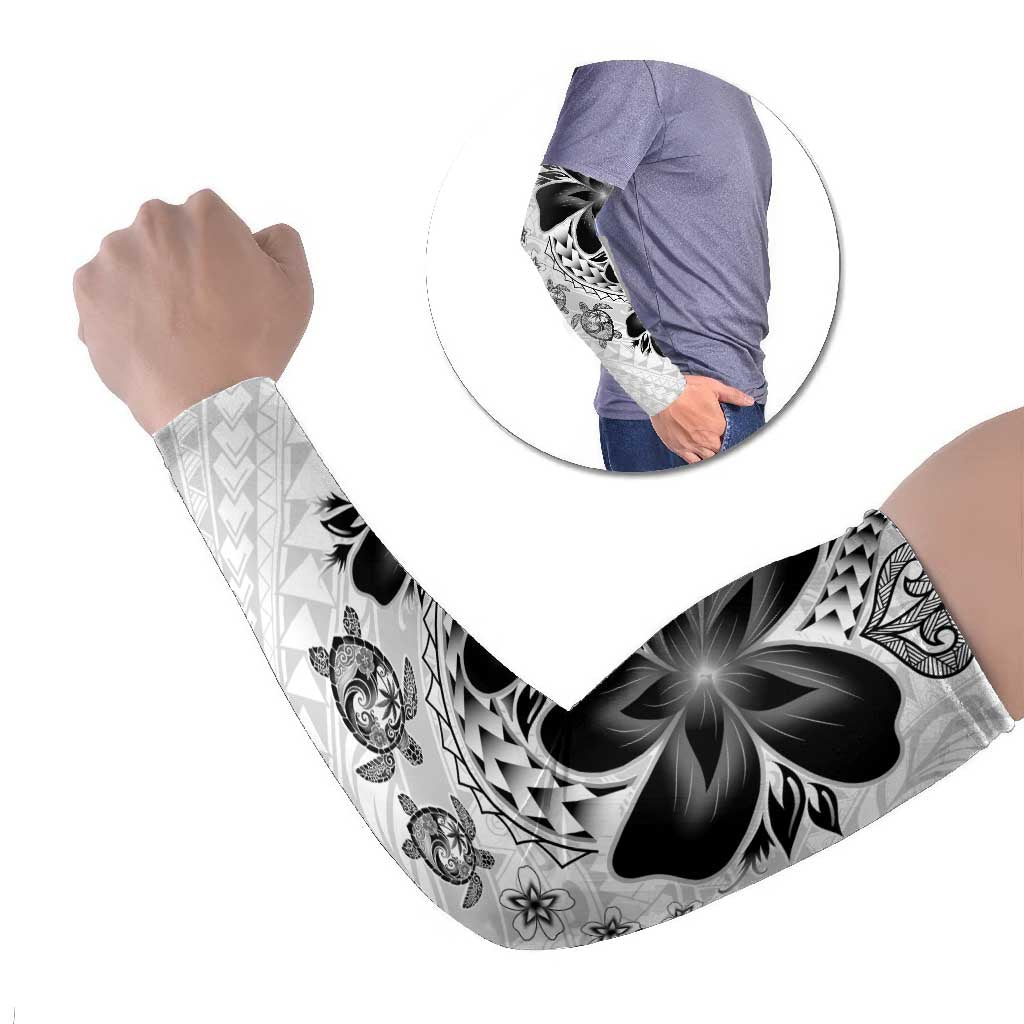 Polynesia Romantic Valentine Arm Sleeves Sea Turtle Couple With White Plumeria