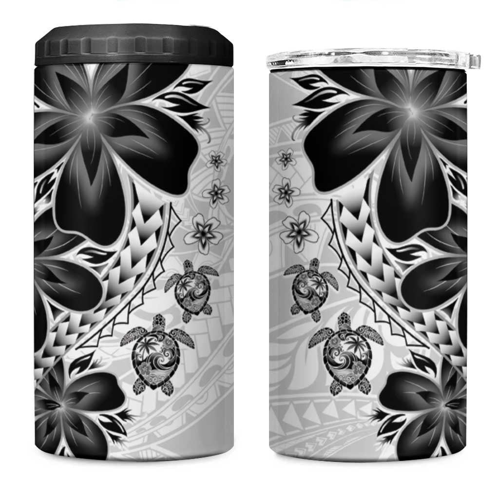 Polynesia Romantic Valentine 4 in 1 Can Cooler Tumbler Sea Turtle Couple With White Plumeria