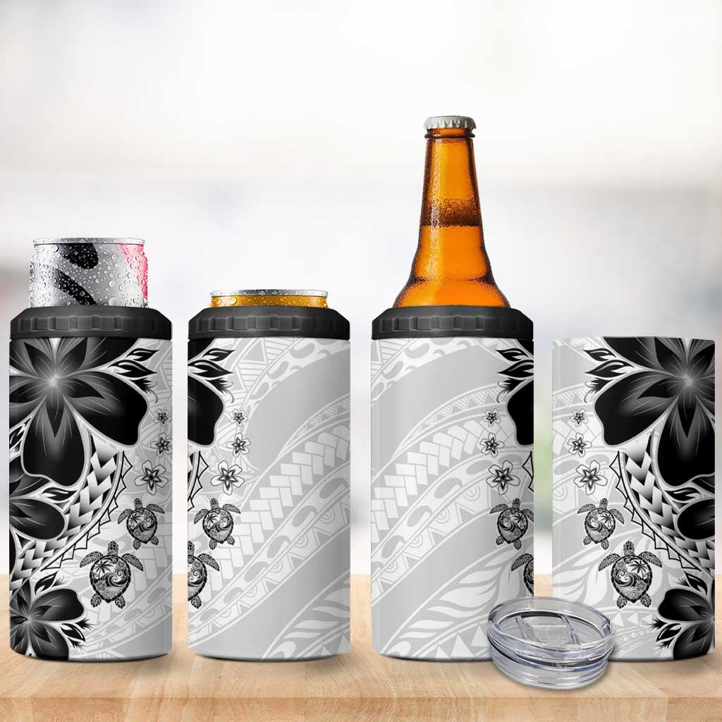 Polynesia Romantic Valentine 4 in 1 Can Cooler Tumbler Sea Turtle Couple With White Plumeria