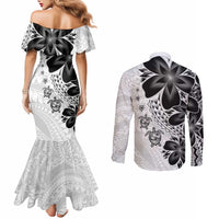 Polynesia Romantic Valentine Couples Matching Mermaid Dress and Long Sleeve Button Shirt Sea Turtle Couple With White Plumeria LT05 - Polynesian Pride