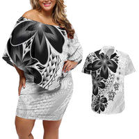 Polynesia Romantic Valentine Couples Matching Off Shoulder Short Dress and Hawaiian Shirt Sea Turtle Couple With White Plumeria LT05 White - Polynesian Pride