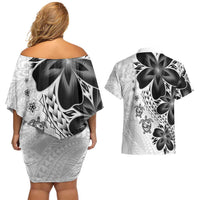 Polynesia Romantic Valentine Couples Matching Off Shoulder Short Dress and Hawaiian Shirt Sea Turtle Couple With White Plumeria LT05 - Polynesian Pride