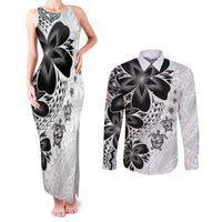 Polynesia Romantic Valentine Couples Matching Tank Maxi Dress and Long Sleeve Button Shirt Sea Turtle Couple With White Plumeria LT05 White - Polynesian Pride