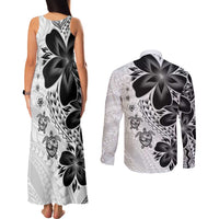 Polynesia Romantic Valentine Couples Matching Tank Maxi Dress and Long Sleeve Button Shirt Sea Turtle Couple With White Plumeria LT05 - Polynesian Pride