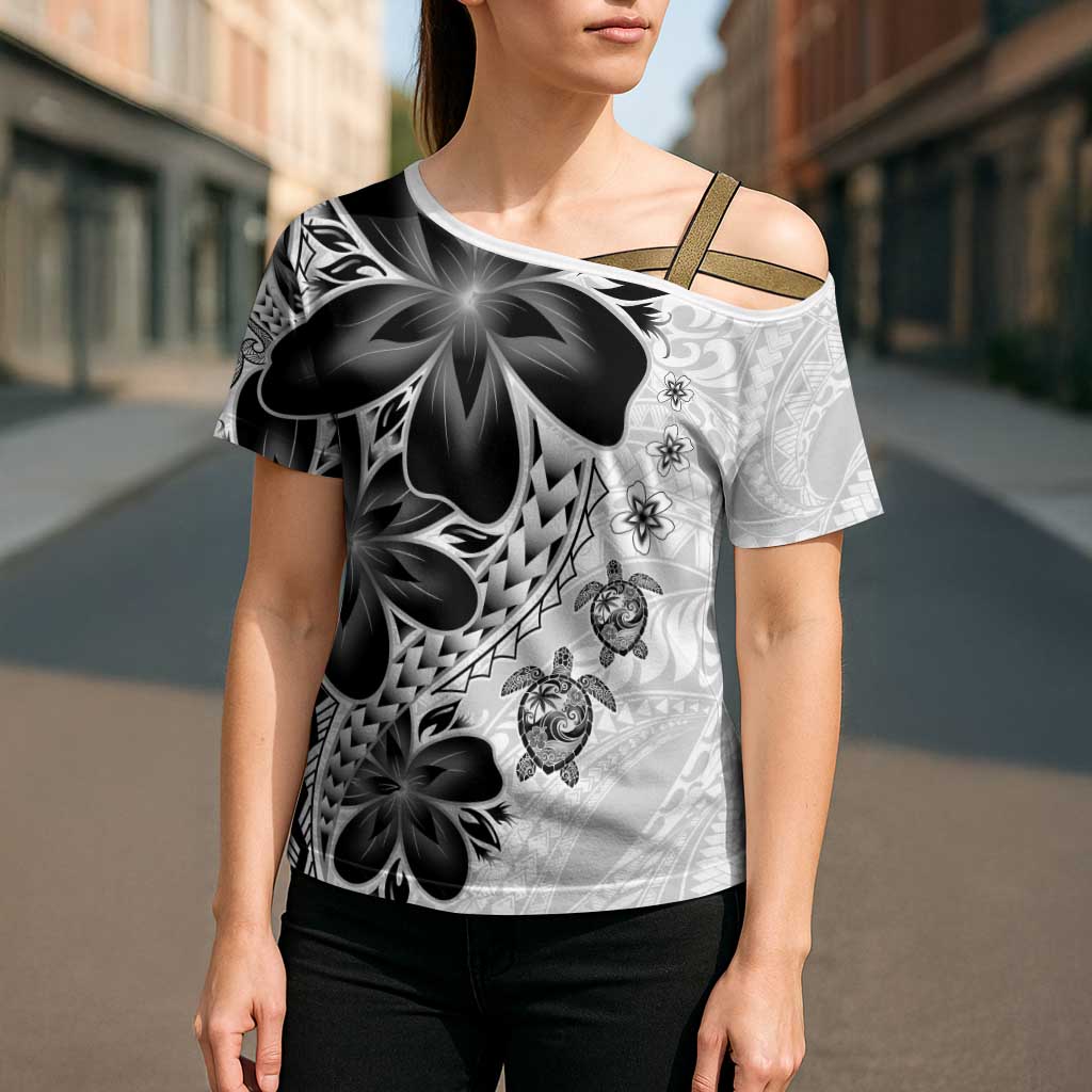 Polynesia Romantic Valentine Cross Shoulder Shirt Sea Turtle Couple With White Plumeria
