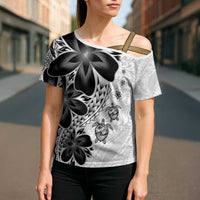 Polynesia Romantic Valentine Cross Shoulder Shirt Sea Turtle Couple With White Plumeria