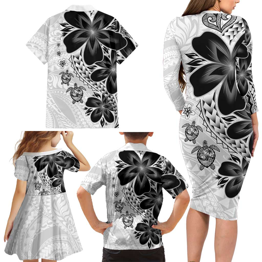 Polynesia Romantic Valentine Family Matching Long Sleeve Bodycon Dress and Hawaiian Shirt Sea Turtle Couple With White Plumeria LT05 - Polynesian Pride
