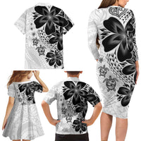 Polynesia Romantic Valentine Family Matching Long Sleeve Bodycon Dress and Hawaiian Shirt Sea Turtle Couple With White Plumeria LT05 - Polynesian Pride