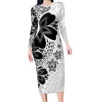 Polynesia Romantic Valentine Family Matching Long Sleeve Bodycon Dress and Hawaiian Shirt Sea Turtle Couple With White Plumeria LT05 Mom's Dress White - Polynesian Pride