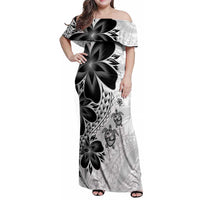 Polynesia Romantic Valentine Family Matching Off Shoulder Maxi Dress and Hawaiian Shirt Sea Turtle Couple With White Plumeria LT05 Mom's Dress White - Polynesian Pride