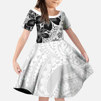 Polynesia Romantic Valentine Family Matching Off Shoulder Short Dress and Hawaiian Shirt Sea Turtle Couple With White Plumeria LT05 Daughter's Dress White - Polynesian Pride