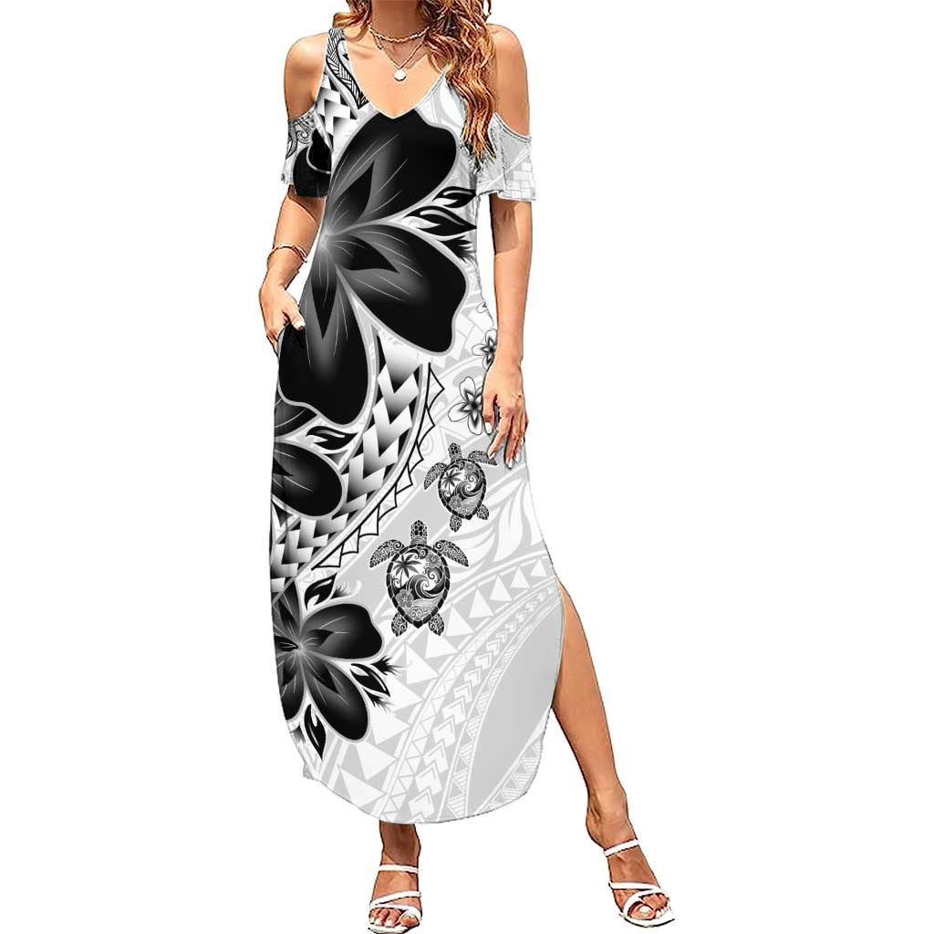 Polynesia Romantic Valentine Family Matching Summer Maxi Dress and Hawaiian Shirt Sea Turtle Couple With White Plumeria LT05 Mom's Dress White - Polynesian Pride