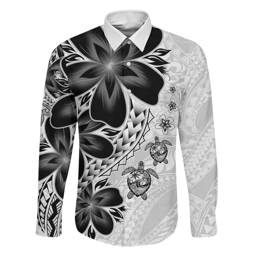 Polynesia Romantic Valentine Family Matching Tank Maxi Dress and Hawaiian Shirt Sea Turtle Couple With White Plumeria LT05 Dad's Shirt - Long Sleeve White - Polynesian Pride