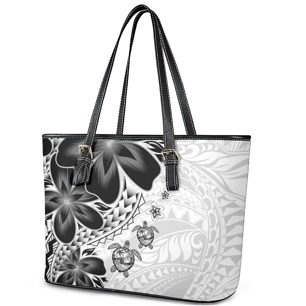 Polynesia Romantic Valentine Leather Tote Bag Sea Turtle Couple With White Plumeria