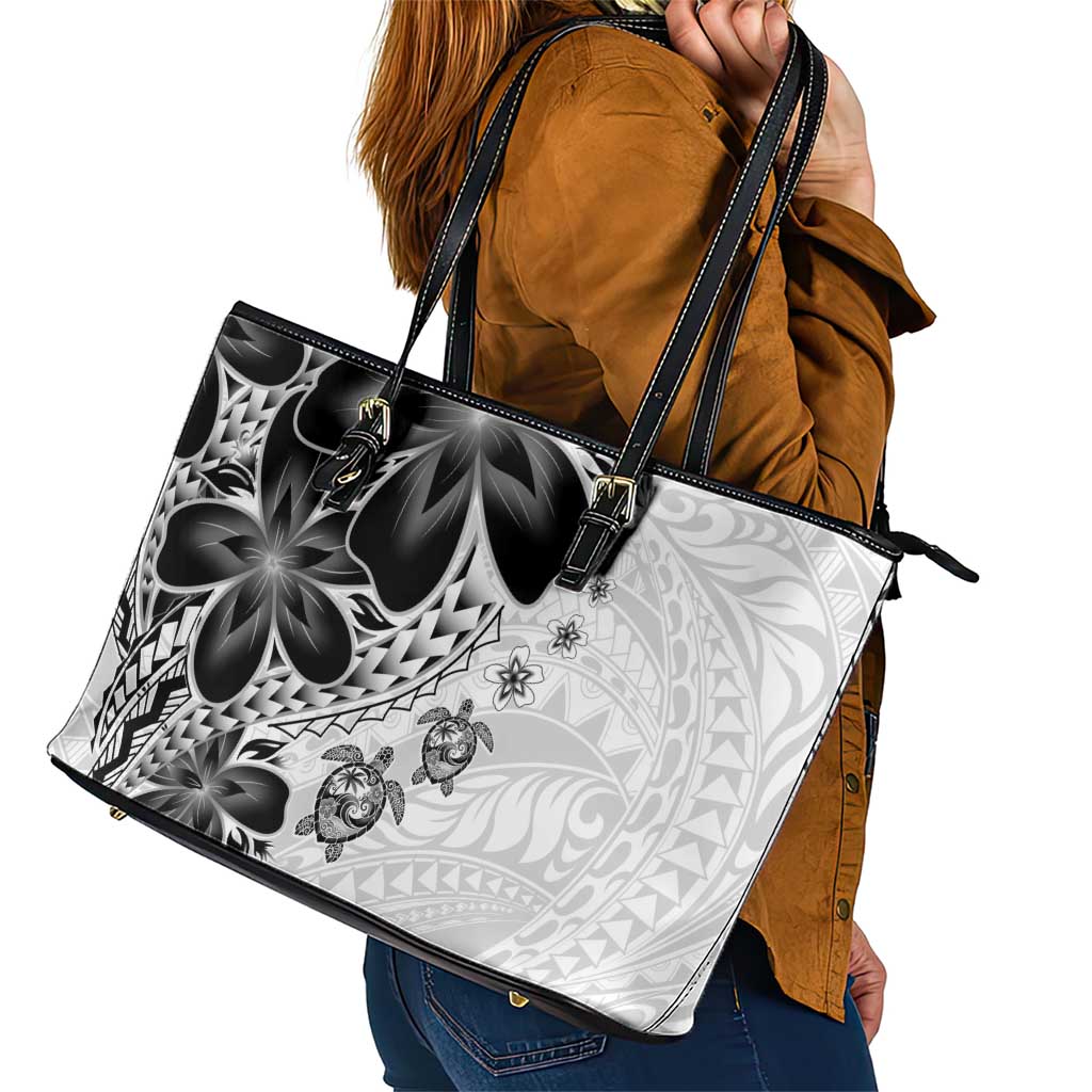 Polynesia Romantic Valentine Leather Tote Bag Sea Turtle Couple With White Plumeria