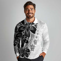 Polynesia Romantic Valentine Long Sleeve Polo Shirt Sea Turtle Couple With White Plumeria LT05 - Polynesian Pride