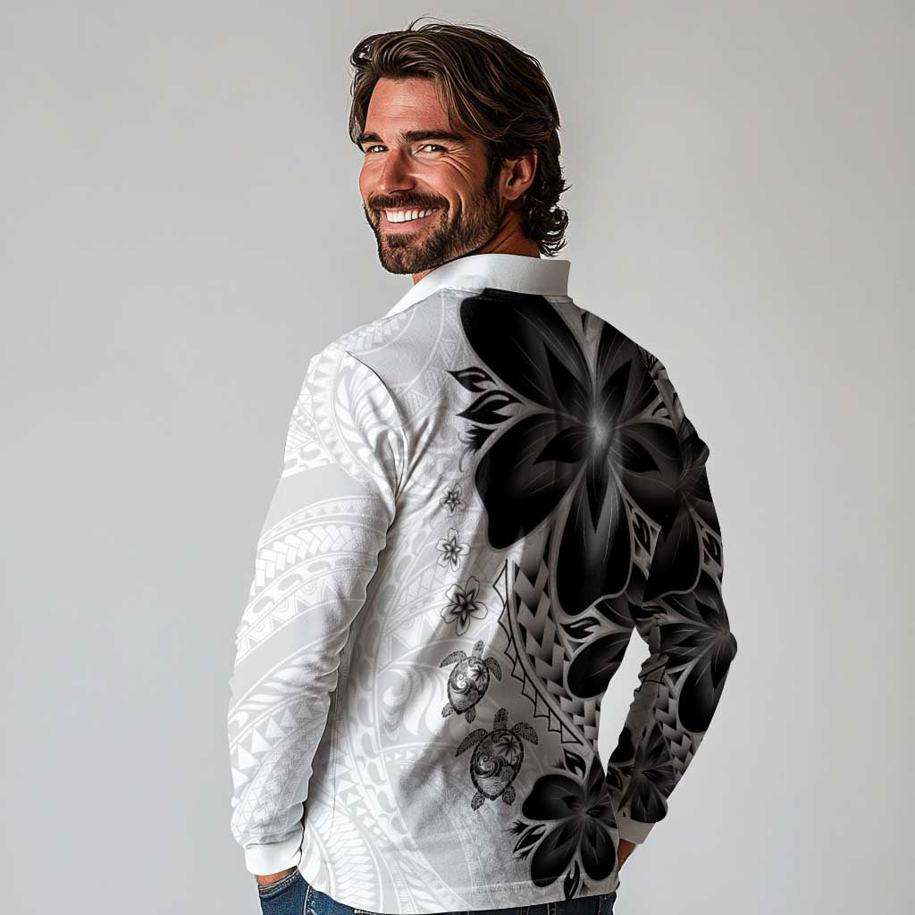 Polynesia Romantic Valentine Long Sleeve Polo Shirt Sea Turtle Couple With White Plumeria LT05 - Polynesian Pride