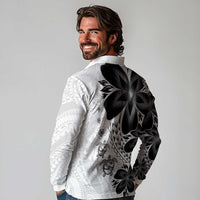 Polynesia Romantic Valentine Long Sleeve Polo Shirt Sea Turtle Couple With White Plumeria LT05 - Polynesian Pride