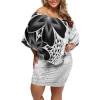Polynesia Romantic Valentine Off Shoulder Short Dress Sea Turtle Couple With White Plumeria
