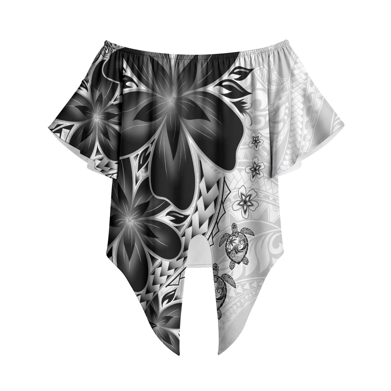 Polynesia Romantic Valentine Off Shoulder Wrap Waist Top Sea Turtle Couple With White Plumeria LT05 White - Polynesian Pride